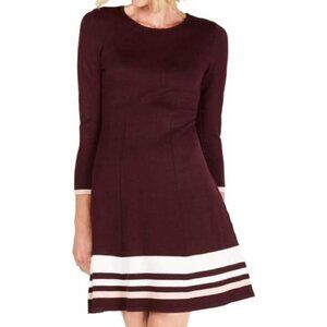 Jessica Howard Sweater Dress 3/4 Sleeve Maroon with White & Pink Stripes XL